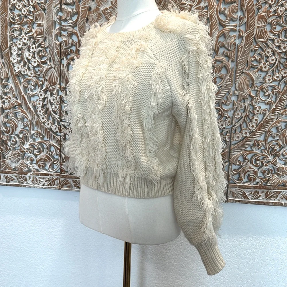 Fashion Nova Crew Neck Cream Knit w/ Fringe Sweater- size M - Picture 4 of 11
